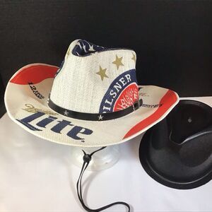 Official Miller Light Paper Cowboy Hat With Chin Strap and Hat Shaper